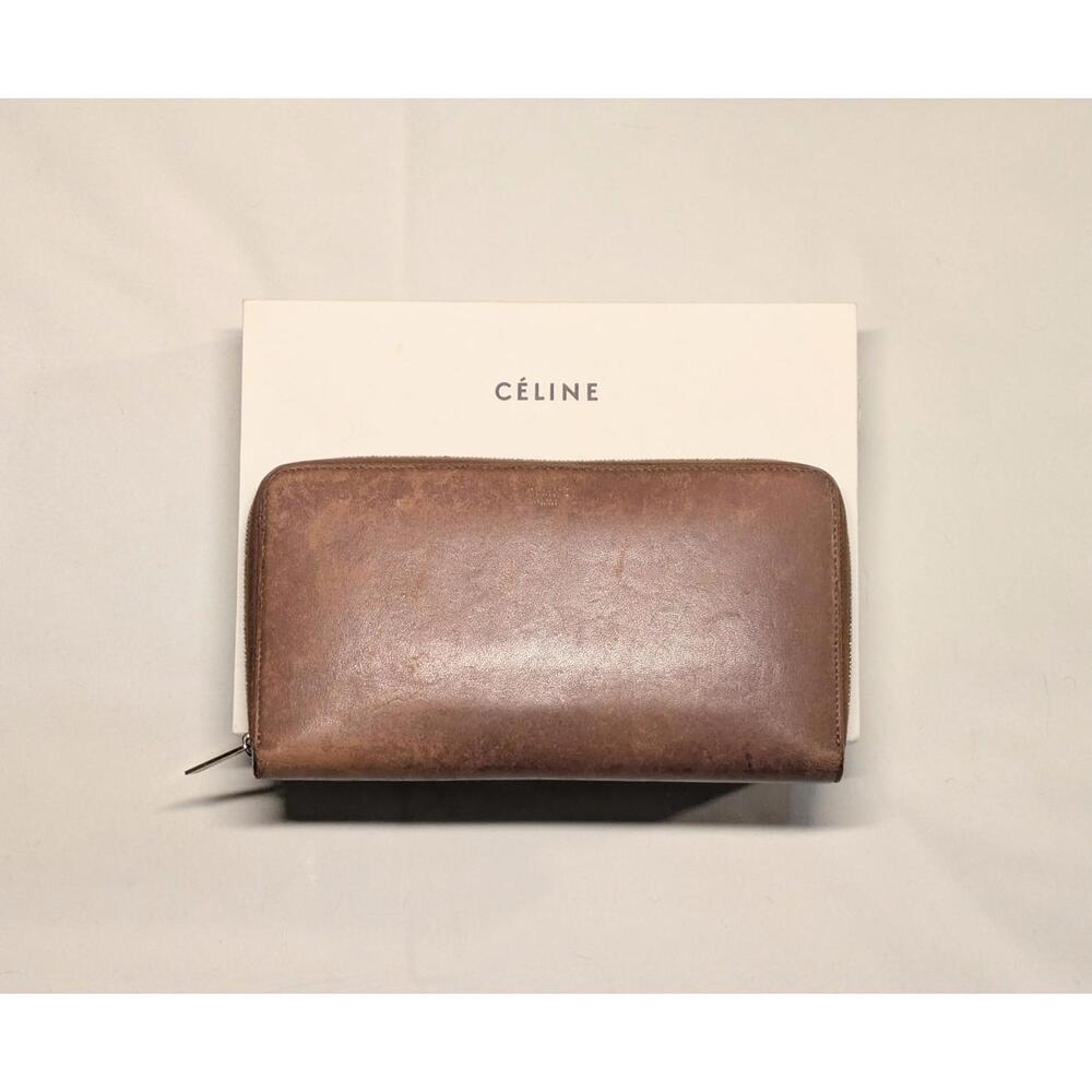 Celine Zip Sienna Wallet Brown Lambskin Leather w Box & Tags